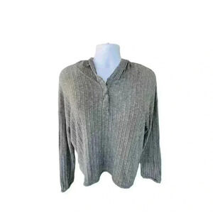 American Eagle Women's Soft & Sexy Plush Sage Snap Up Crop Hoodie Top Size L